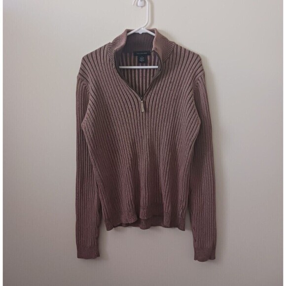 Calvin Klein Jeans Mens Ash Pink Sweater Mock Neck 1/4 Zip Long Sleeve M - Picture 2 of 8